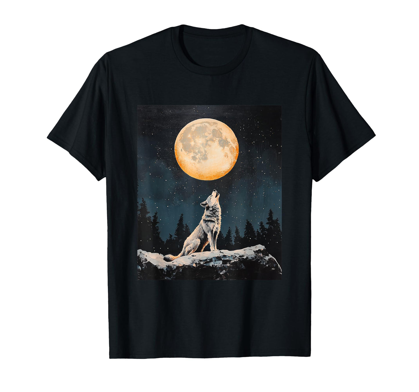 Wolf Wolves Moon Starry Night Graphic T-Shirt
