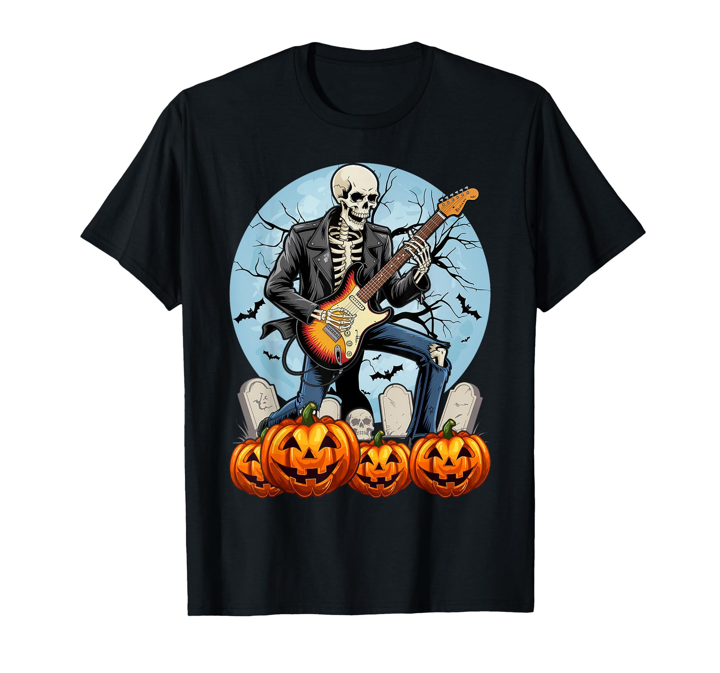 Spooky Skeleton Playing Guitar Halloween Costume Rock On T-Shirt
