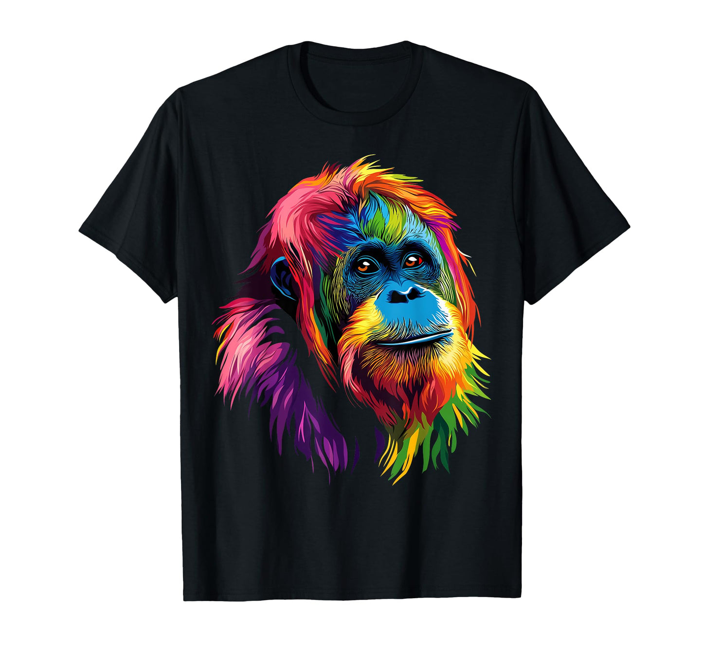 Colorful Orangutan Rainforest Great Ape Jungle Animals Black T-Shirt