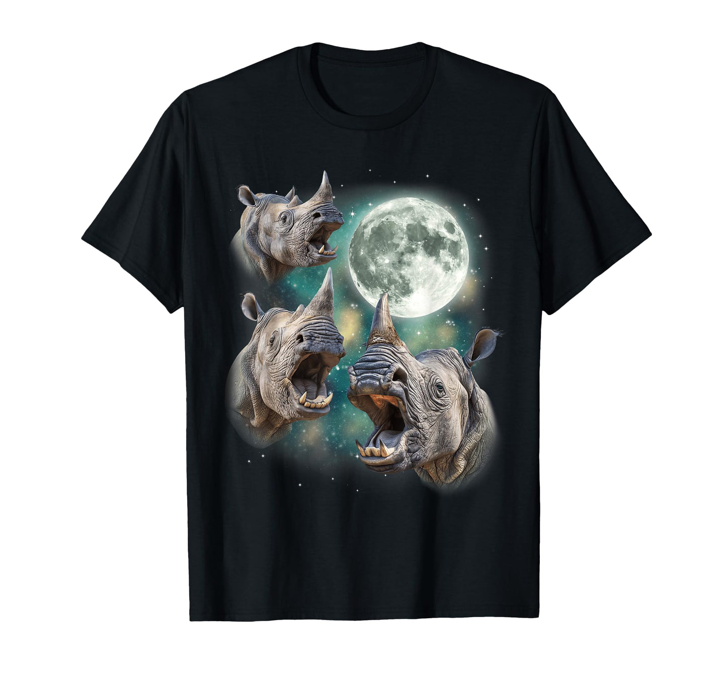 Three Rhino Moon | 3 Howling Rhinos Safari Animal Parody T-Shirt