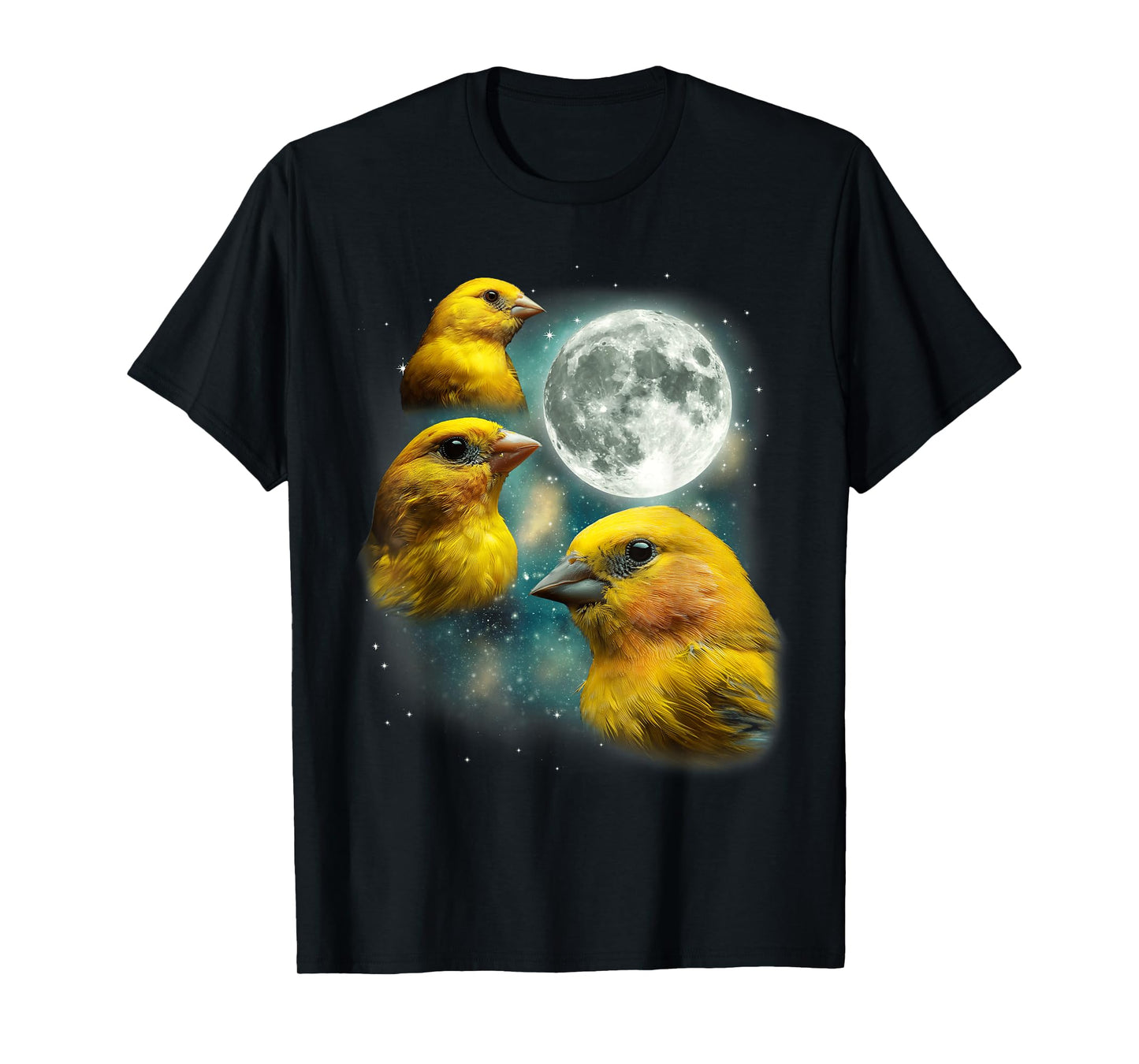 Three Canary Moon | 3 Canaries On A Magical Night Cute Bird T-Shirt