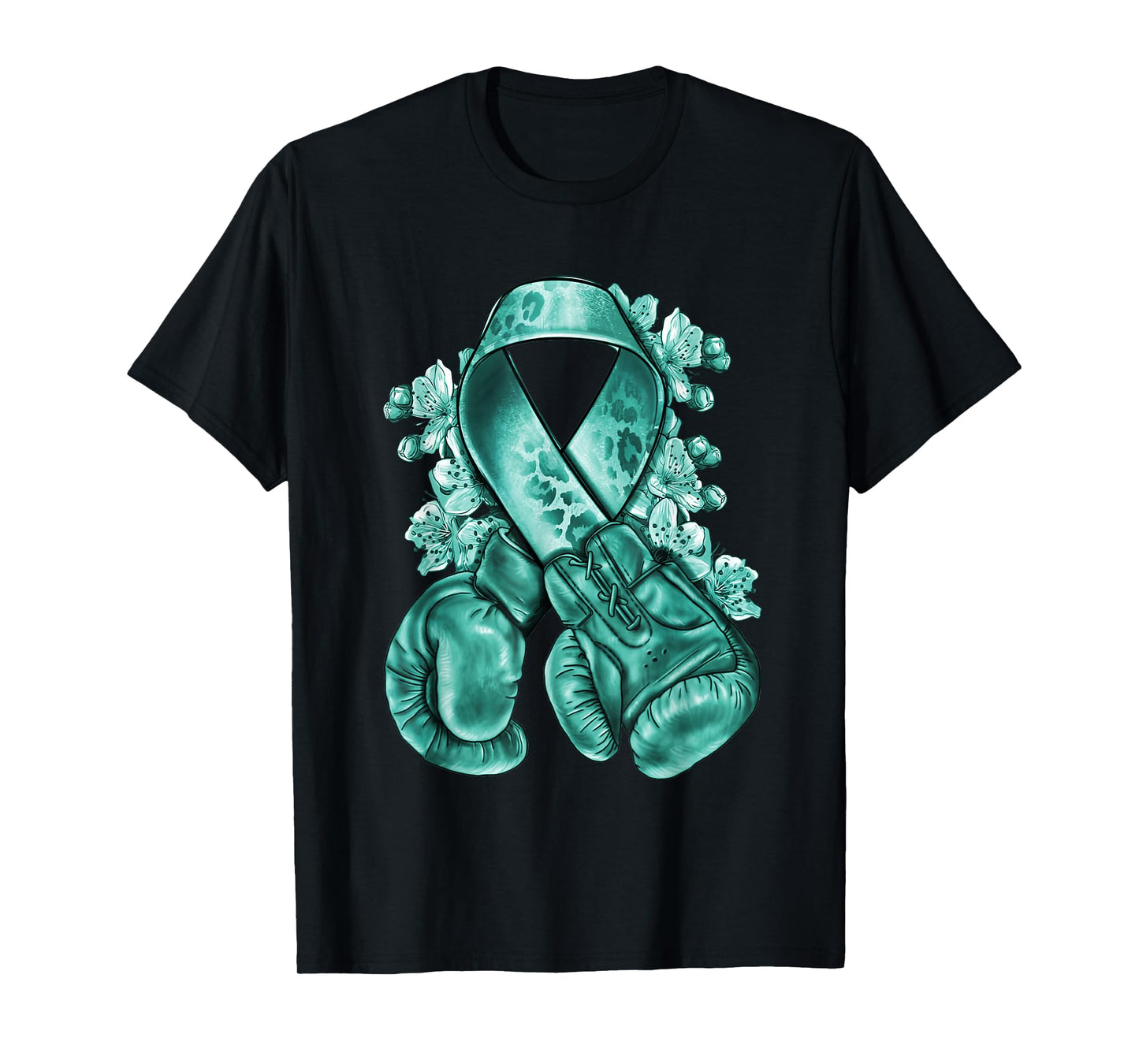 Ovarian Cancer teal ribbon with boxing gloves Awareness T-Shirt