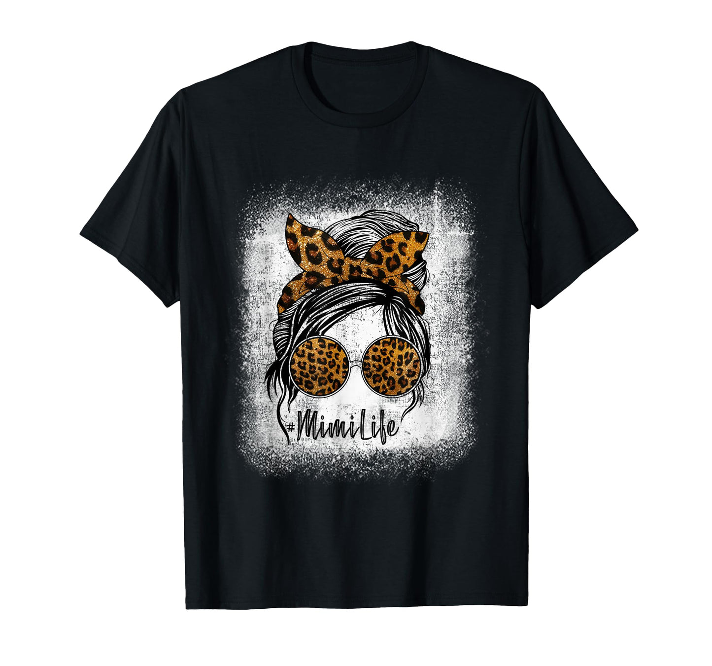 Mimi Life Messy Bun Sunglasses Bleached Mother’s Day Leopard T-Shirt