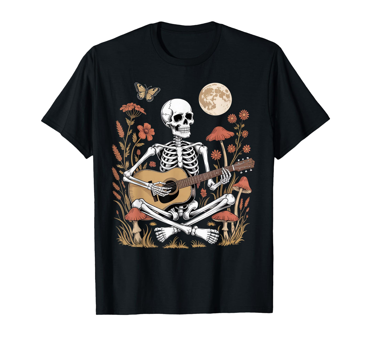 Skeleton Playing Guitar Nature Lovers Halloween Vibes T-Shirt