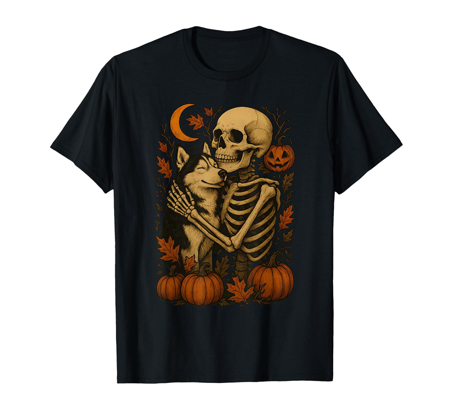 Skeleton Hugging Siberian Husky T-Shirt