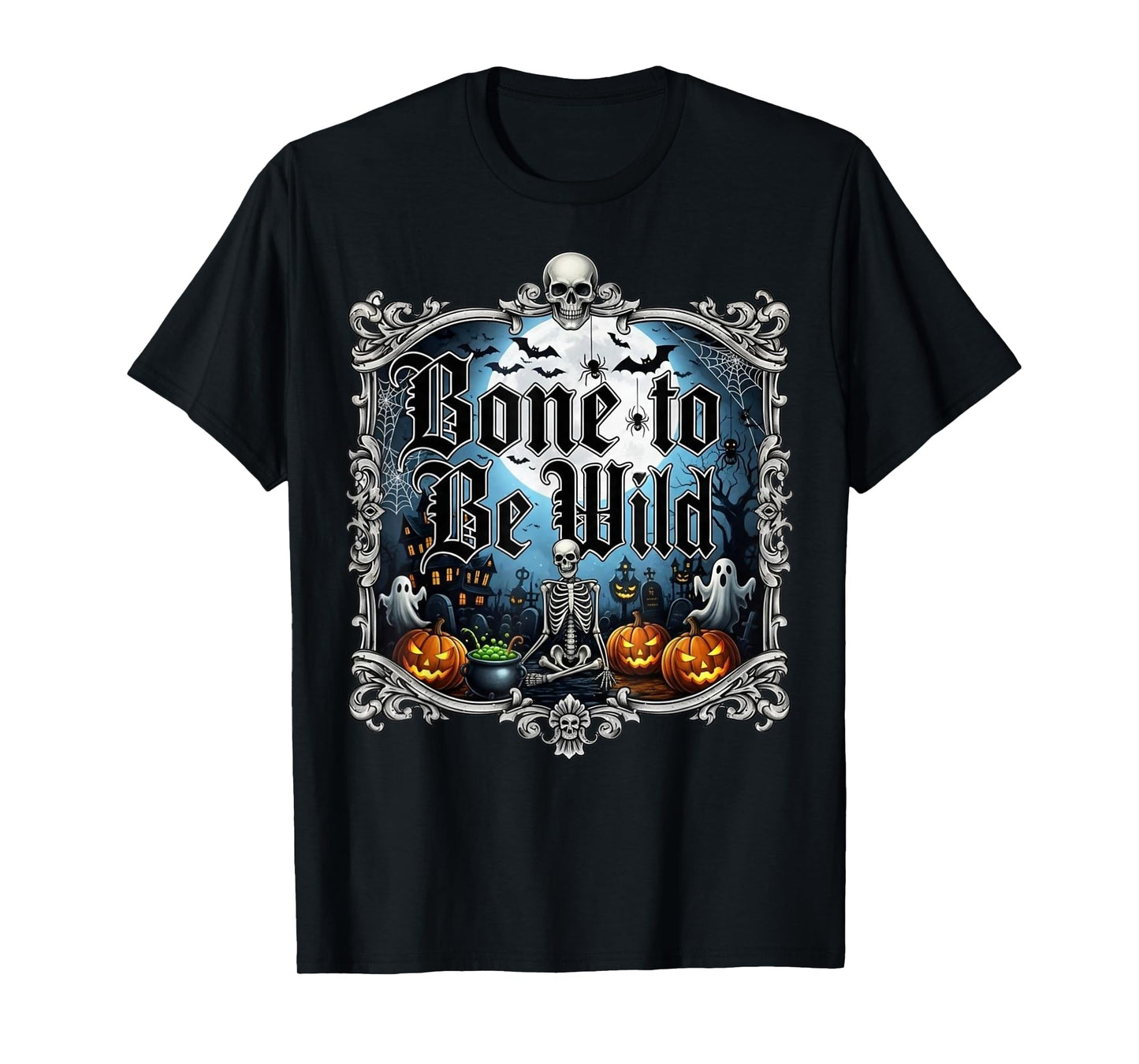 Bone to Be Wild Halloween Skeleton Apparel Spooky Rock T-Shirt