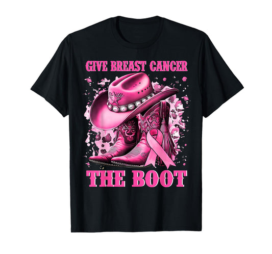 Cowgirl Western Give Breast Cancer The Boot Pink Ribbon T-Shirt