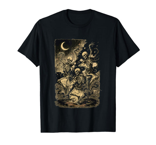 Dancing Skeleton Trio Under Moon Vintage Design T-Shirt