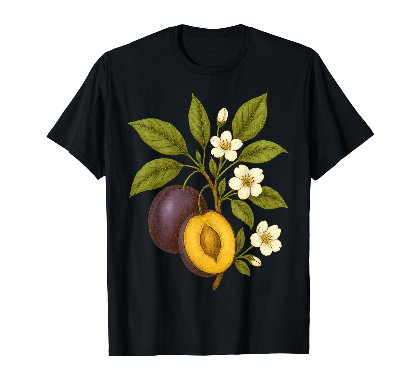 Plum Botanical Fruit Graphic Orchard Farm Nature Autumn T-Shirt