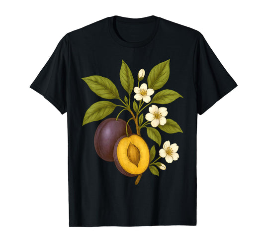 Plum Botanical Fruit Graphic Orchard Farm Nature Autumn T-Shirt