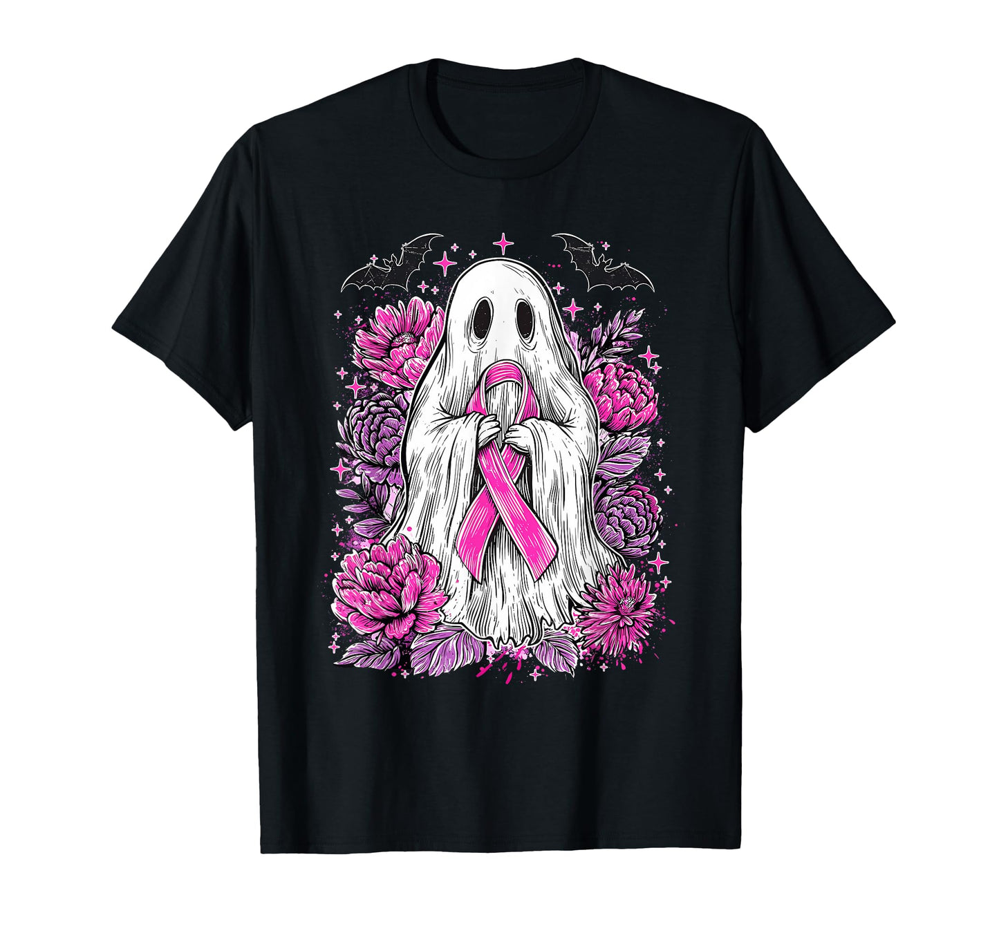 Retro Ghost Pink Ribbon Breast Cancer Awareness T-Shirt