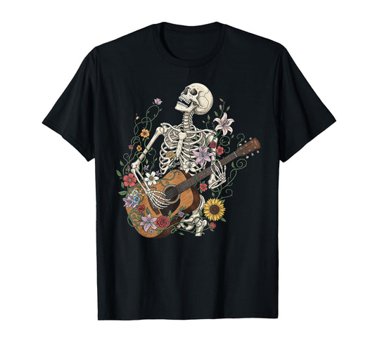 Cottagecore Skeleton Guitar Player Halloween Music Lovers T-Shirt