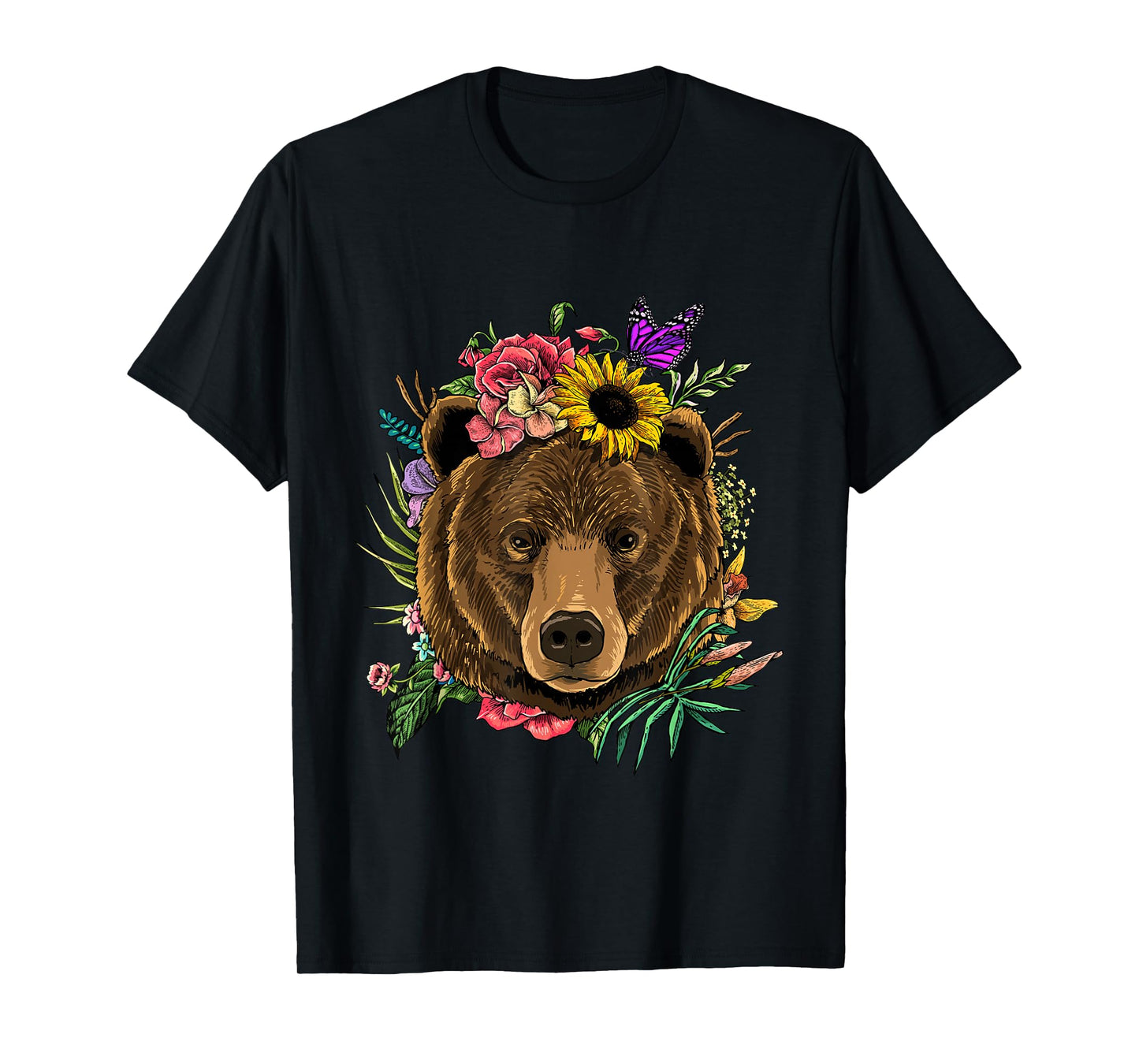 Bear Shirt Nature Floral Grizzly Bear Face Animal Bear Lover T-Shirt