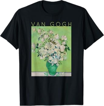 Vincent Van Gogh Roses Art Spring - Flowers on Green T-Shirt