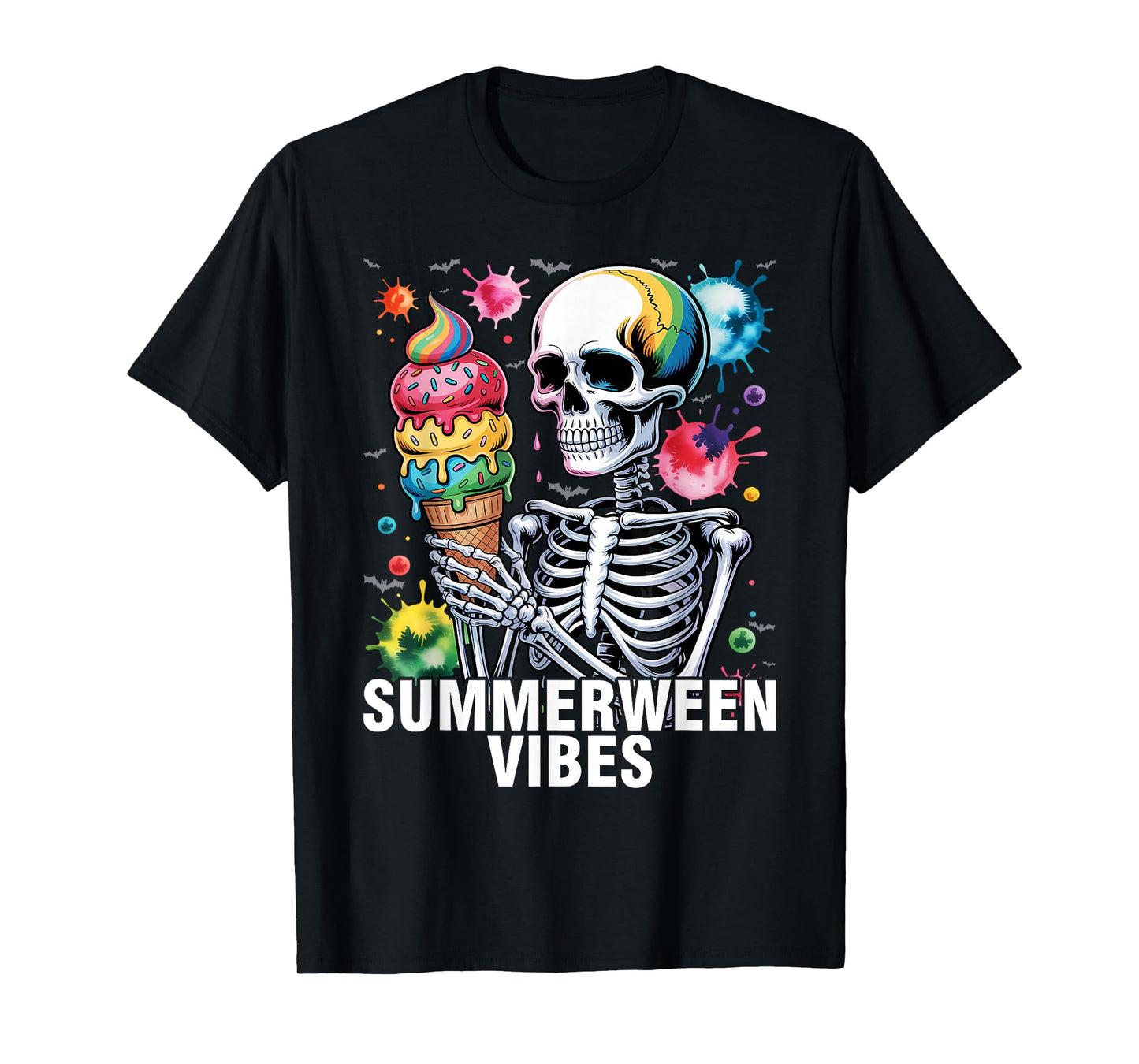 Summerween Vibes Skeleton Ice Cream Summer Vacation Funny T-Shirt