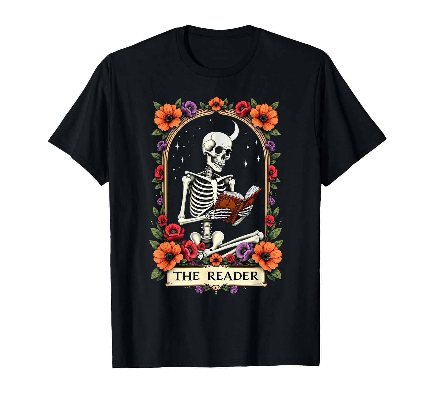 Tarot Card Skeleton Reading Book Librarian The Reader T-Shirt