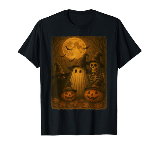 Cute Ghost Black Cat Skeleton Witch Pumpkin Halloween T-Shirt