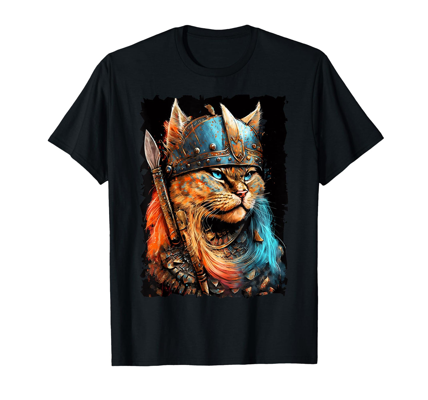 Cat Viking Wearing Uniform Painting Portrait Cat Viking Men Women Girls Kids T-Shirt