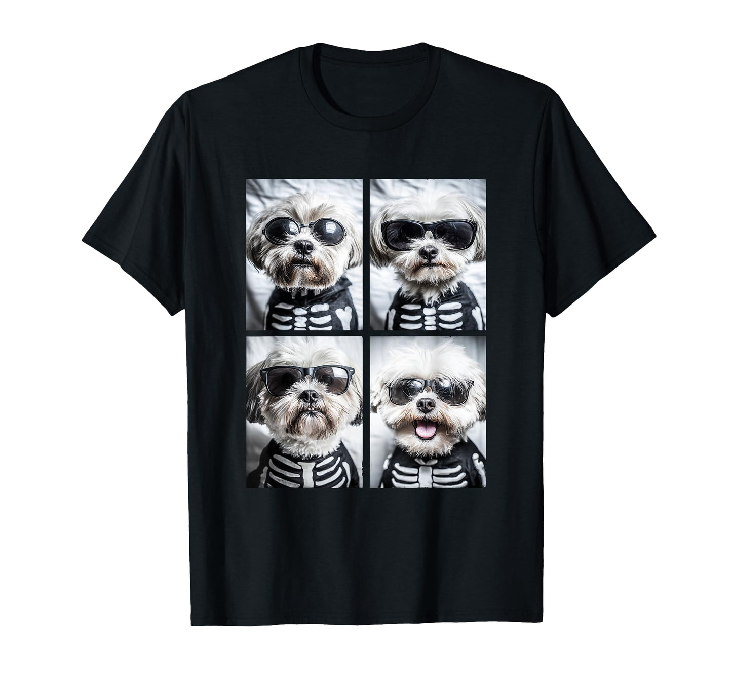 Maltese with Sunglasses Skeleton Costume Funny Halloween T-Shirt