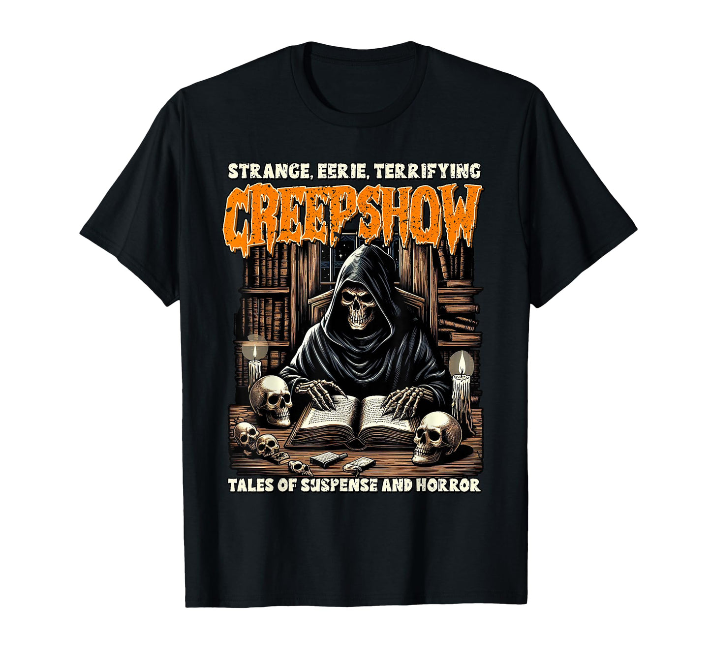 Halloween Vibes Spooky Reading Skeleton Witch Creep Show T-Shirt