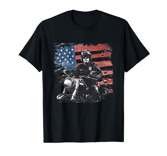Patriotic Biker Cop. American Officer Motorcycle Police T-Shirt