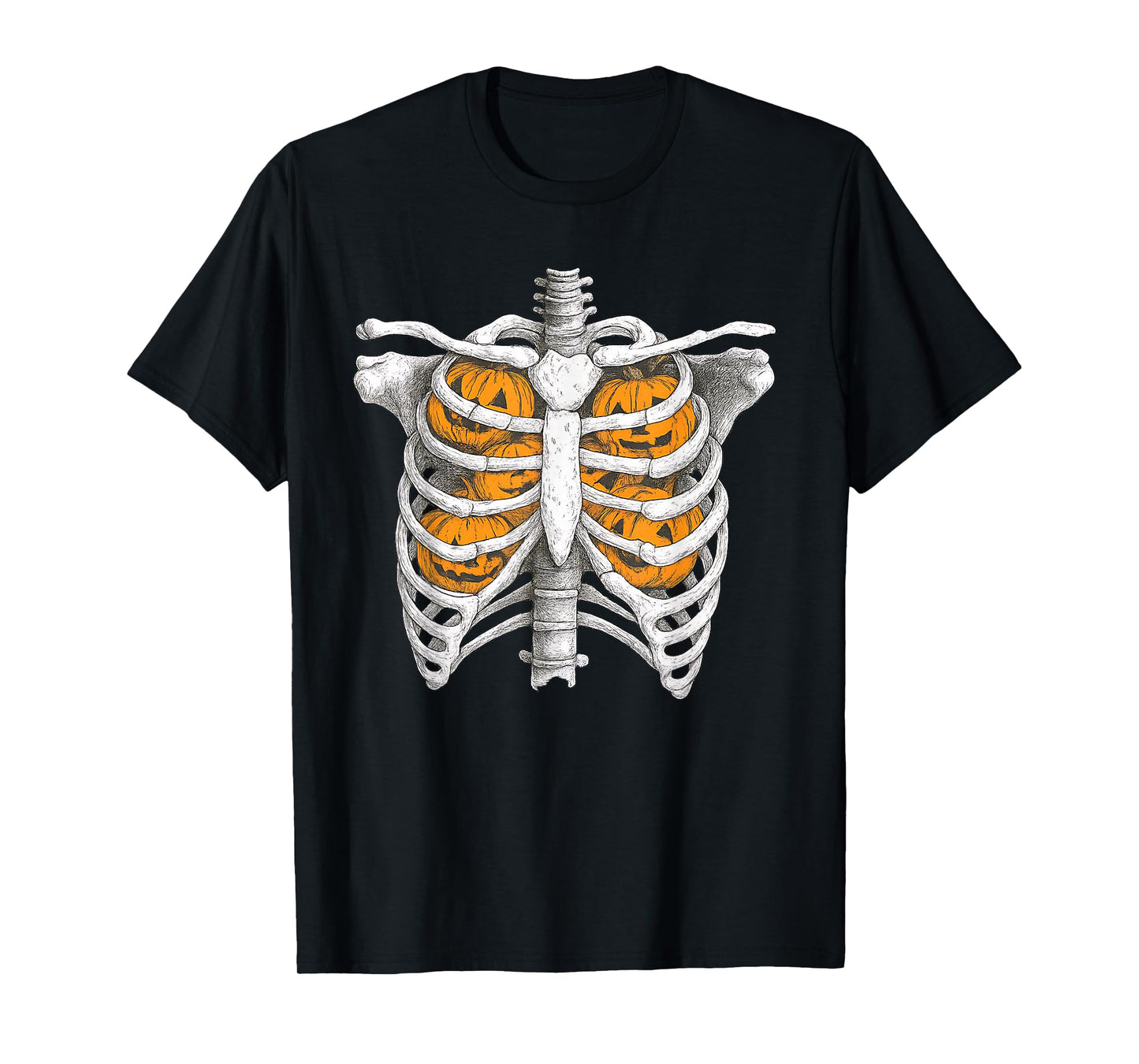 Retro Halloween Ribcage Pumpkins Spooky Season T-Shirt