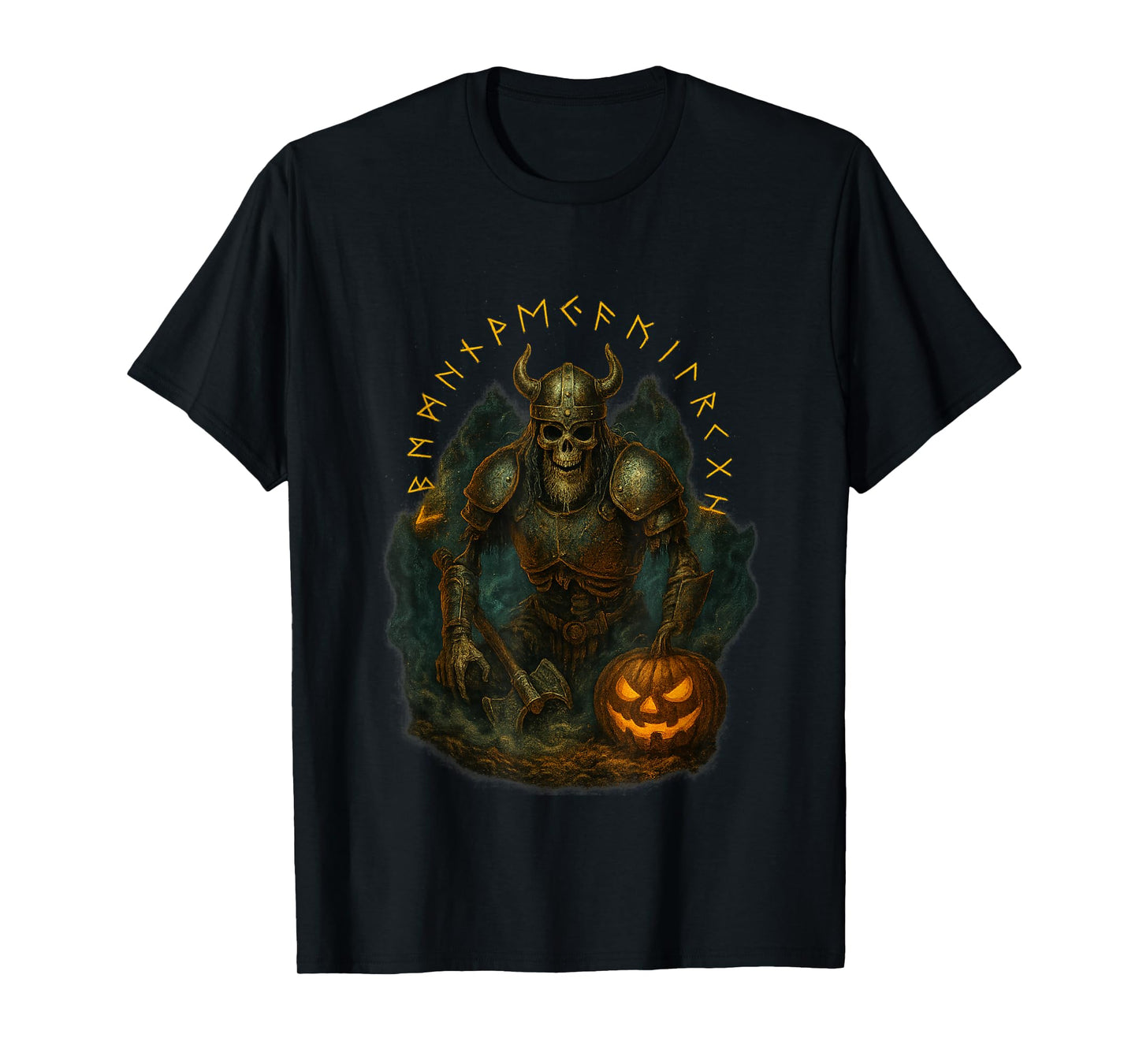 Viking Halloween Design with Skeleton and Runes T-Shirt