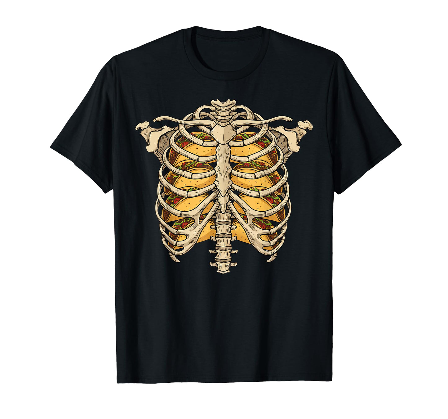 Halloween Rib Cage Skeleton with Tacos Design Funny Foodies T-Shirt