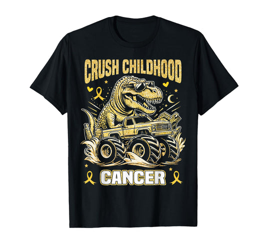 Crush Childhood Cancer Awareness Monster Truck Dinosaur T-Shirt