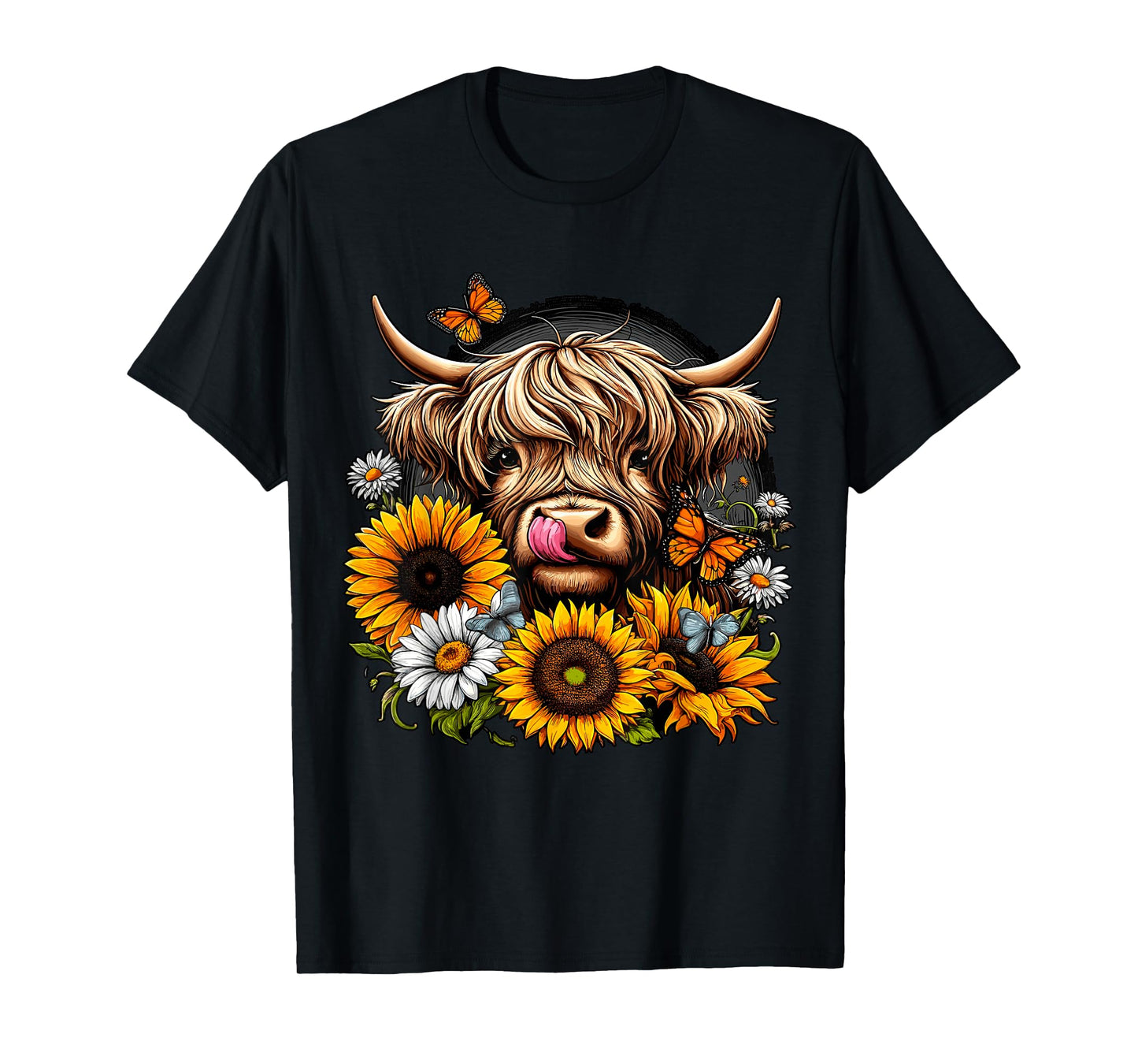 Highland Cow with Sunflowers and Butterflies T-Shirt