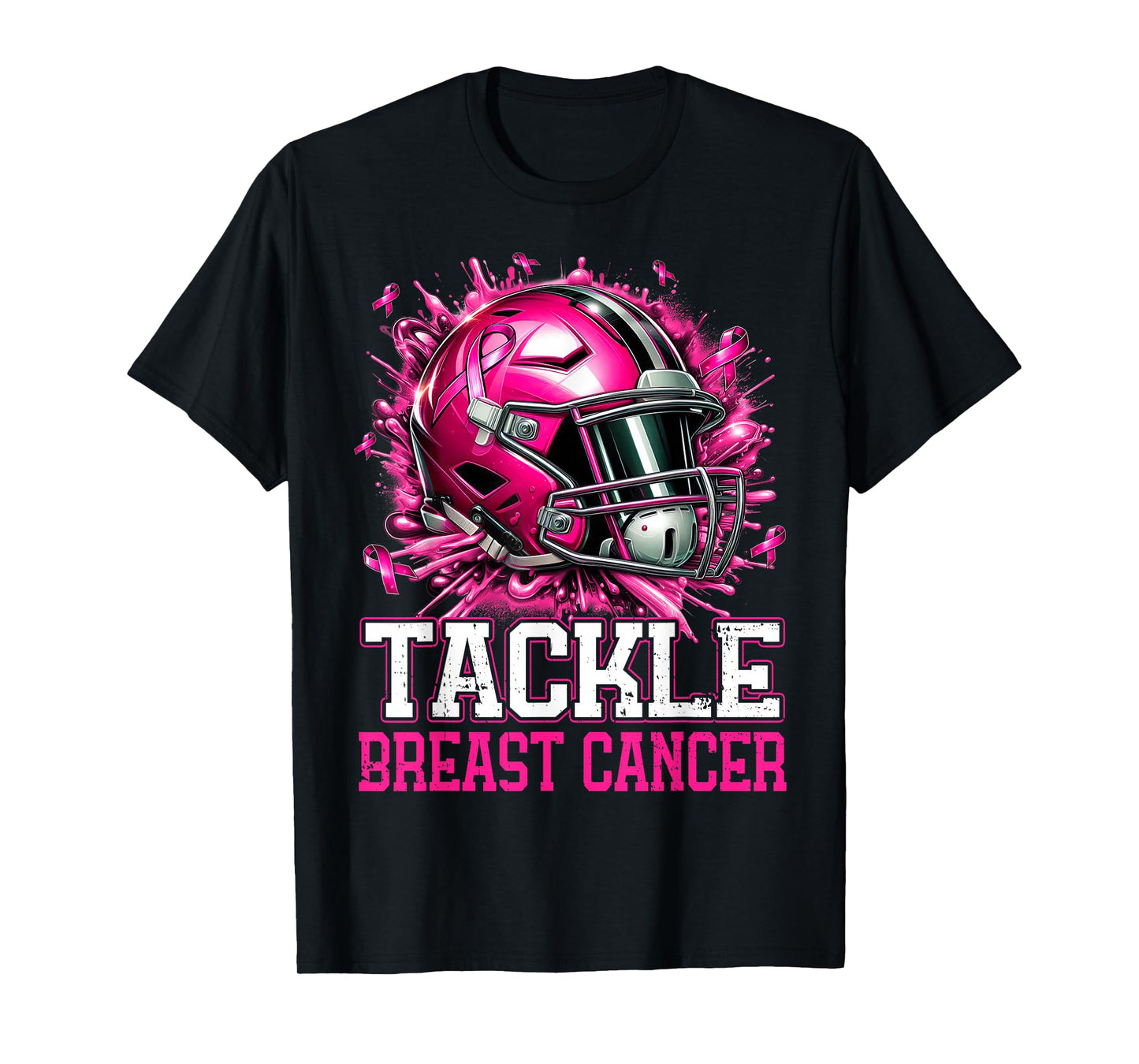 Football Pink Ribbon Tackle Breast Cancer Awareness Boys Kid T-Shirt