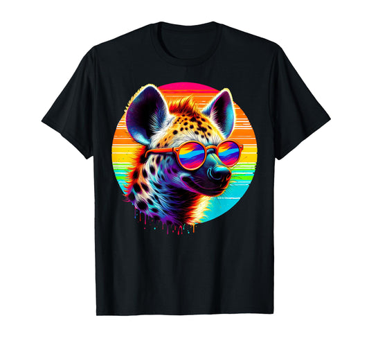 Cool Tie Dye Sunglasses Hyena Graphic Illustration Art T-Shirt