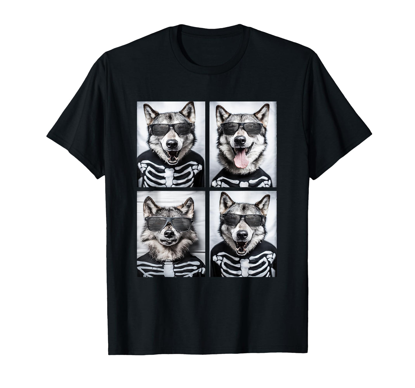 Wolves with Sunglasses Skeleton Costume Funny Halloween Wolf T-Shirt