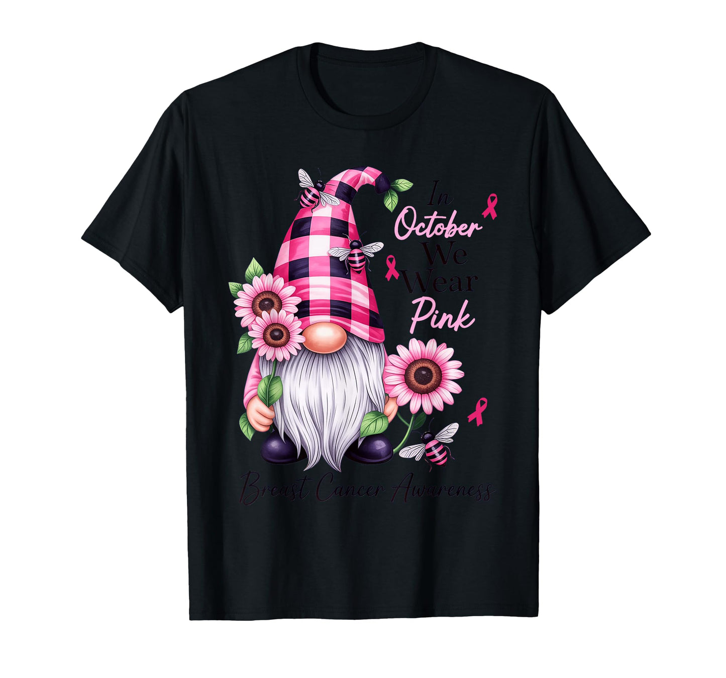 In October We Wear Pink Gnome Breast Cancer Awareness T-Shirt