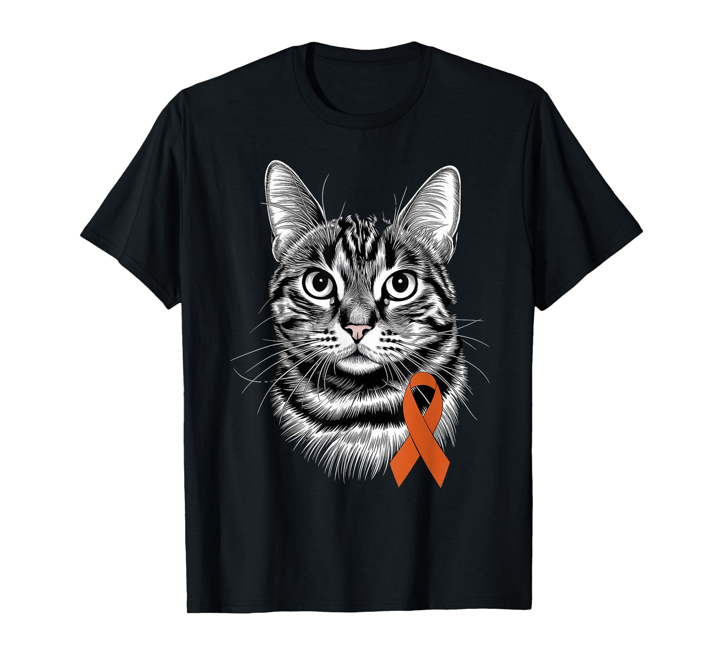 Orange Ribbon Support Leukemia Awareness Cat T-Shirt for Men Women Kids