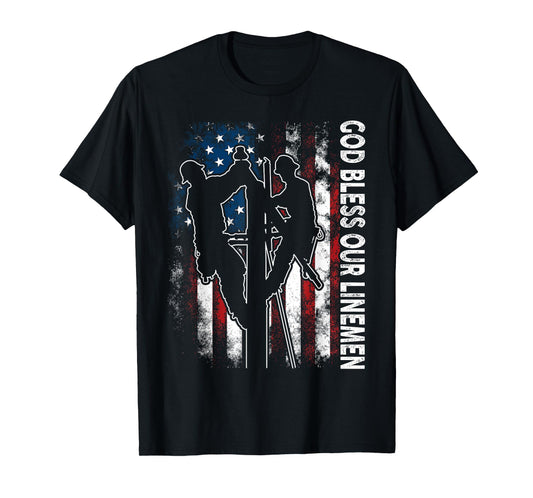 God Bless Our Linemen Cool American Lineman Flag T-Shirt