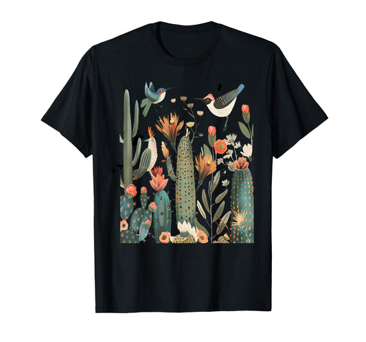 Desert Cottagecore Cactus Southwest Flowers Bird Gardening T-Shirt