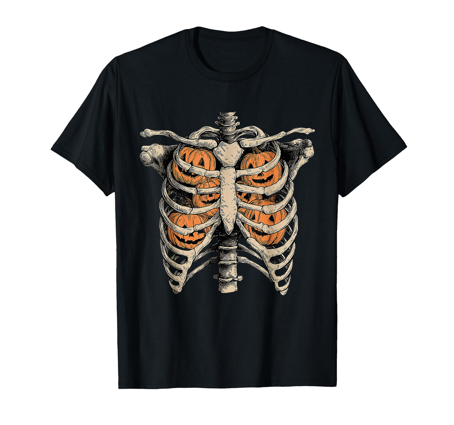 Vintage Retro Halloween Ribcage Pumpkins Spooky Season Funny T-Shirt