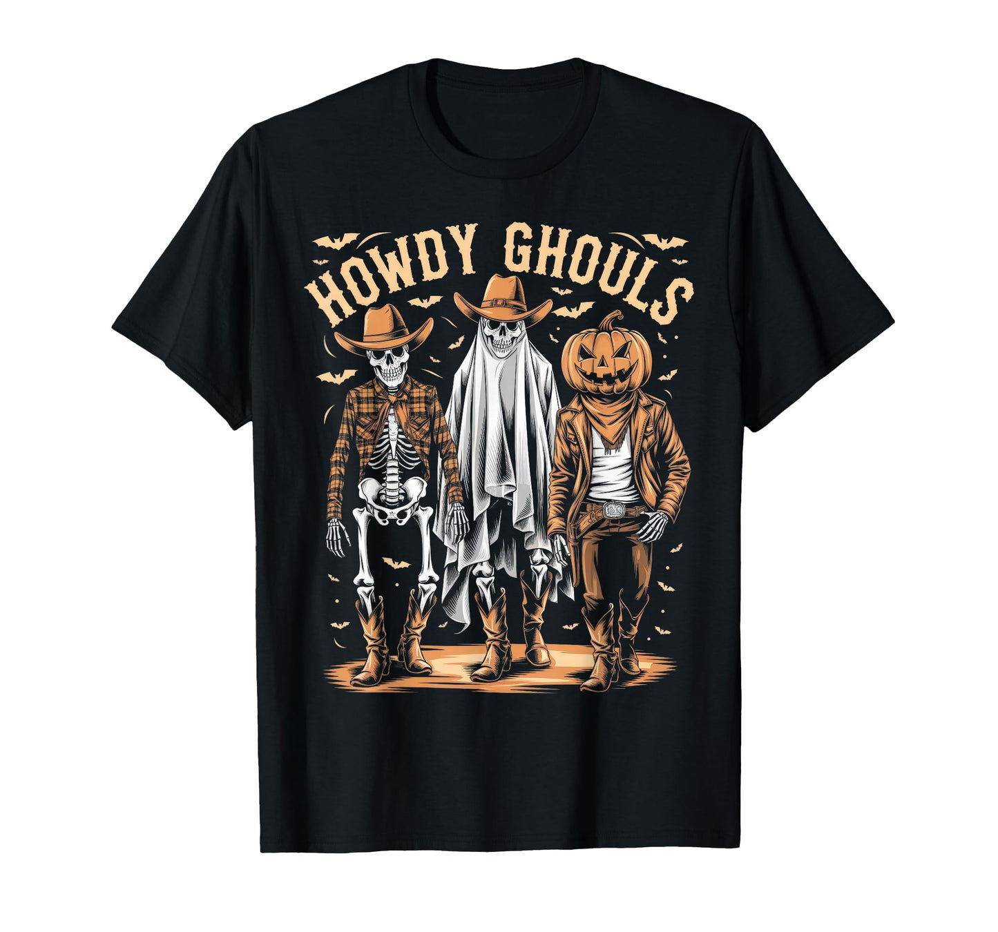 Funny Howdy Ghouls Skeleton Halloween Ghost Cowboy Western T-Shirt