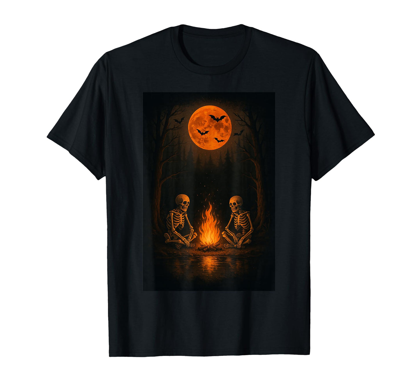 Vintage Halloween Skeleton in The Forest Campfire Spooky T-Shirt