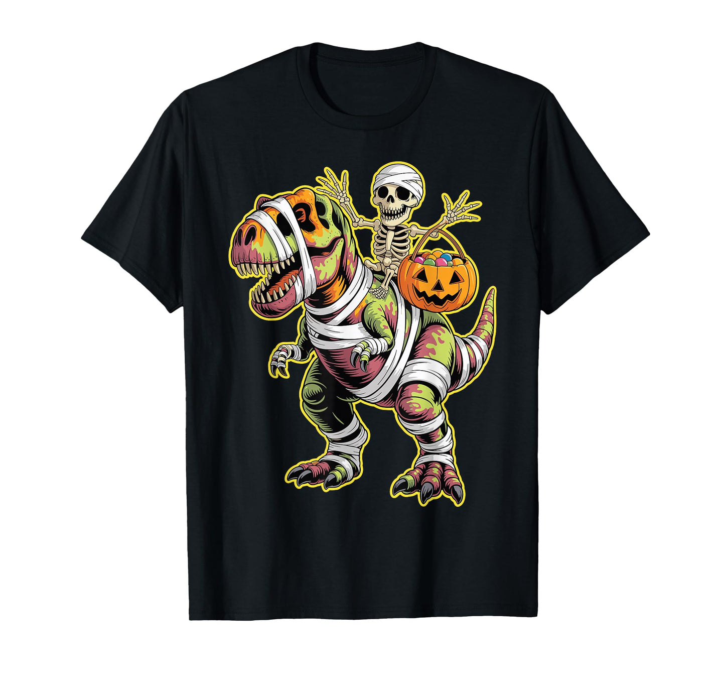 Skeleton Dinosaur T rex Boys Kids Funny Halloween Pumpkin T-Shirt