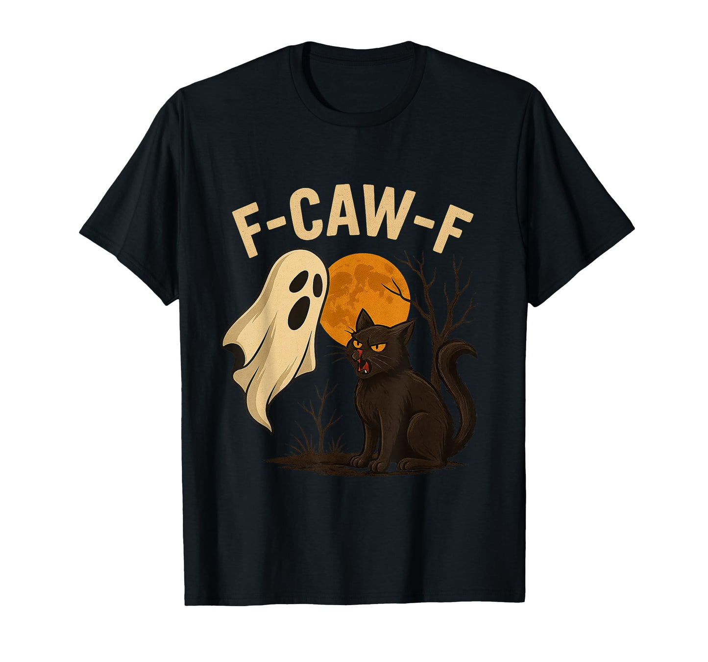 Halloween Black Cat F-Caw-F Funny Moon FCawF Adult Humor T-Shirt