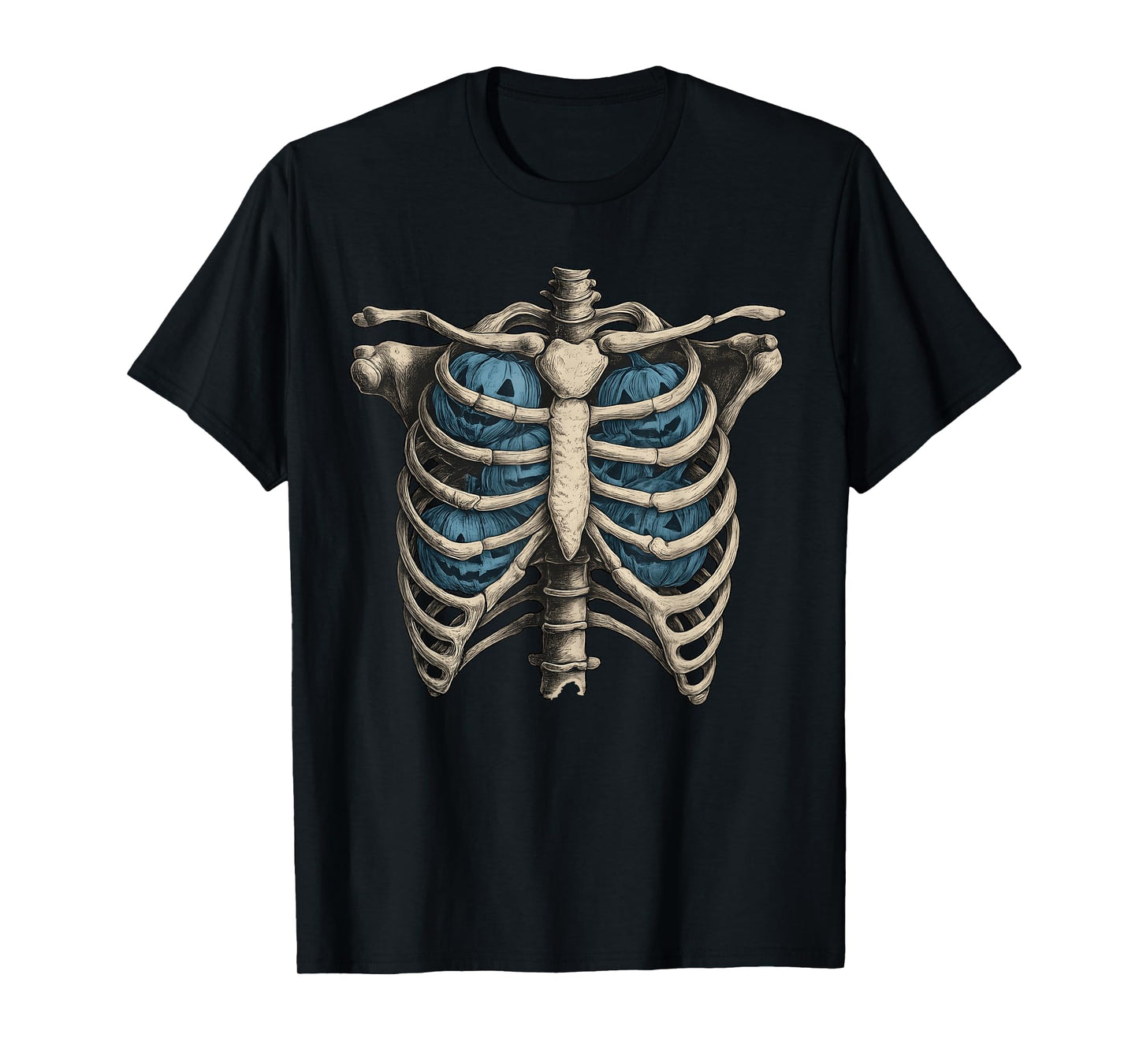 Skeleton Rib Cage Pumpkin Halloween Trendy Spooky Retro T-Shirt