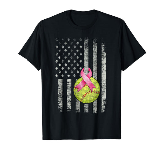 Softball Wear Pink Ribbon Breast Cancer Awareness Month T-Shirt