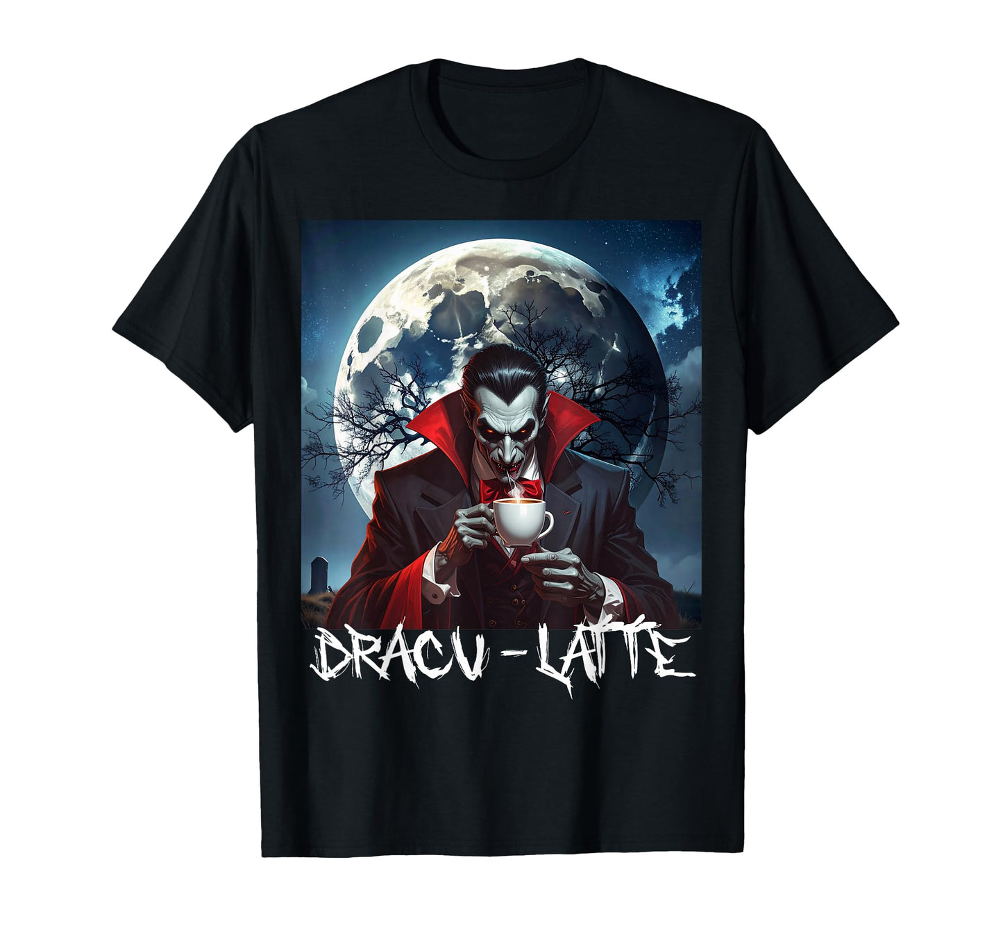 Scary Spooky Vampire Coffee Lover Halloween Gothic T-Shirt
