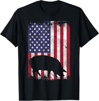 American Flag Pig Vintage Farm Animal Patriotic Farmer Gift T-Shirt