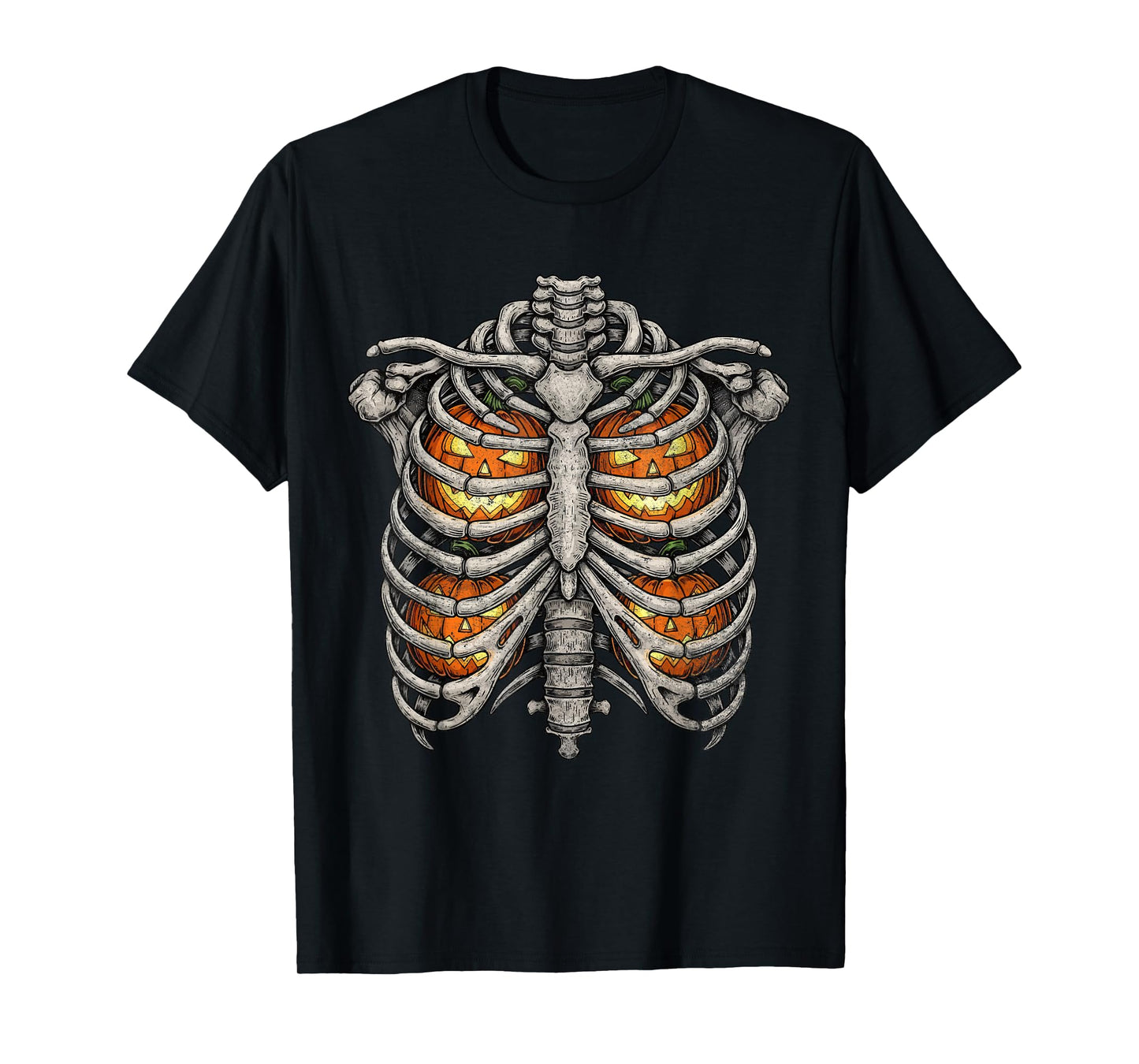 Retro Skeleton Rib Cage Pumpkin Halloween Costume Men Women T-Shirt