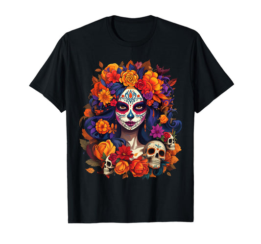 De Los Muertos La Catrina Day of The Dead Sugar Skull Women T-Shirt