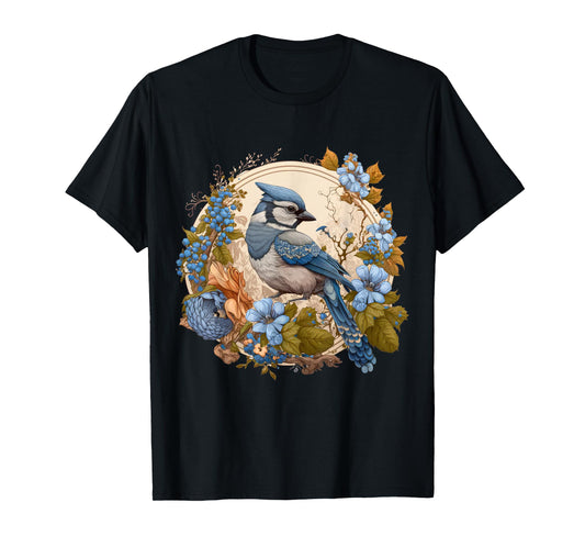 Cute Cottagecore Floral Blue jay Aesthetic Women Graphic T-Shirt
