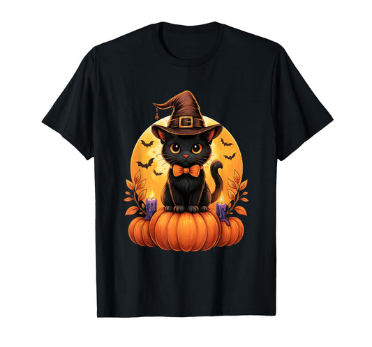Cute Black Cat Witch Pumpkin Halloween Costume Fall Autumn T-Shirt